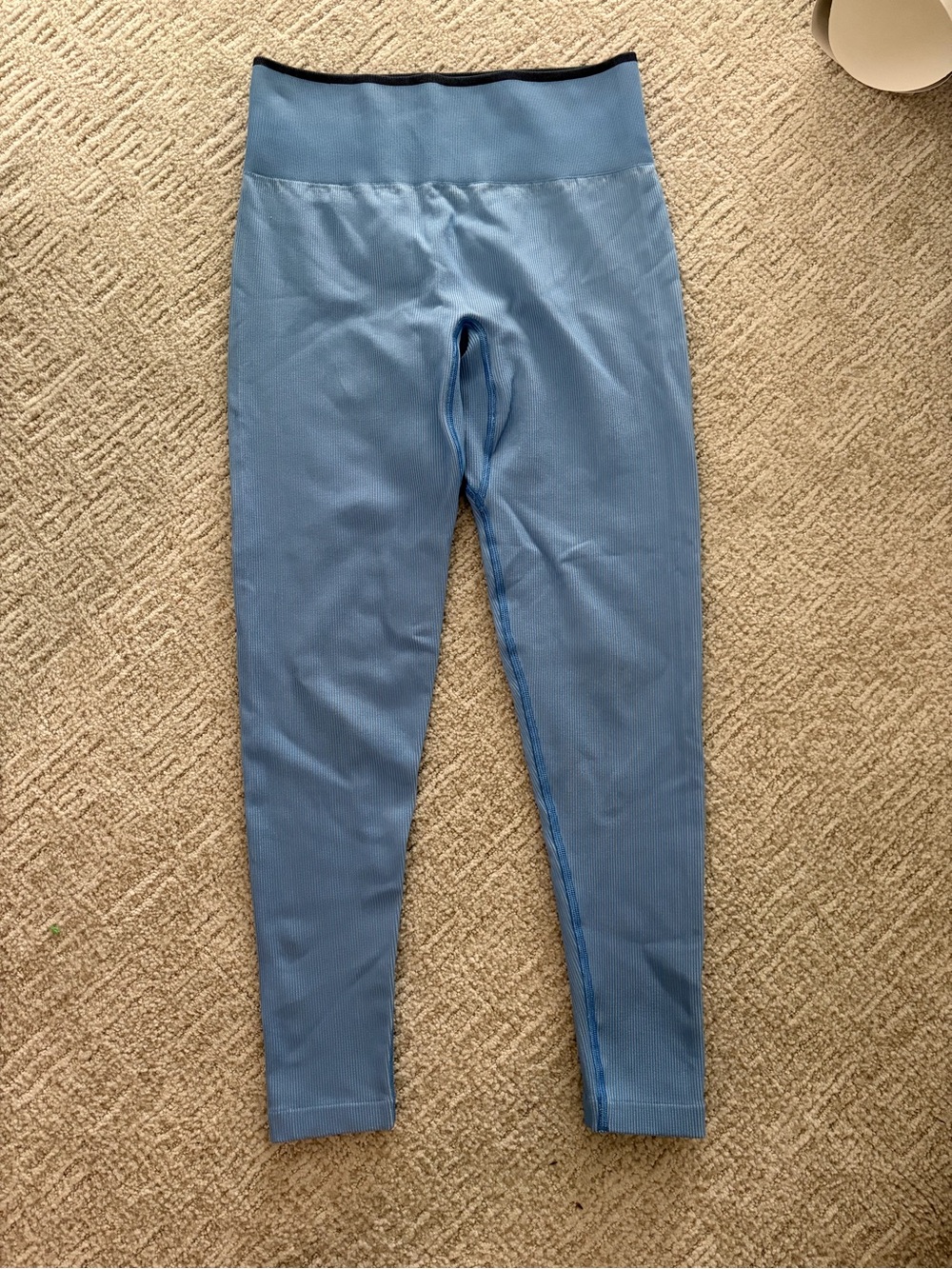 Outdoor Voices Ribbed High-Waist Leggings in Light Blue